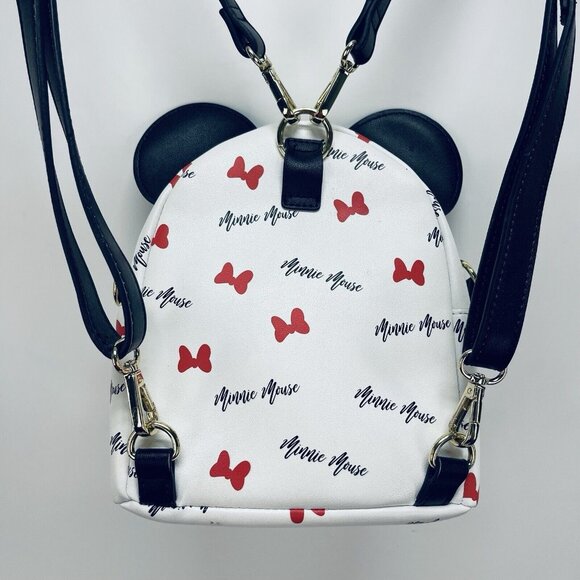 Loungefly Disney Mini Purse/Bag Pack  Minnie Mouse Signature Ears White Stripped - Picture 7 of 12